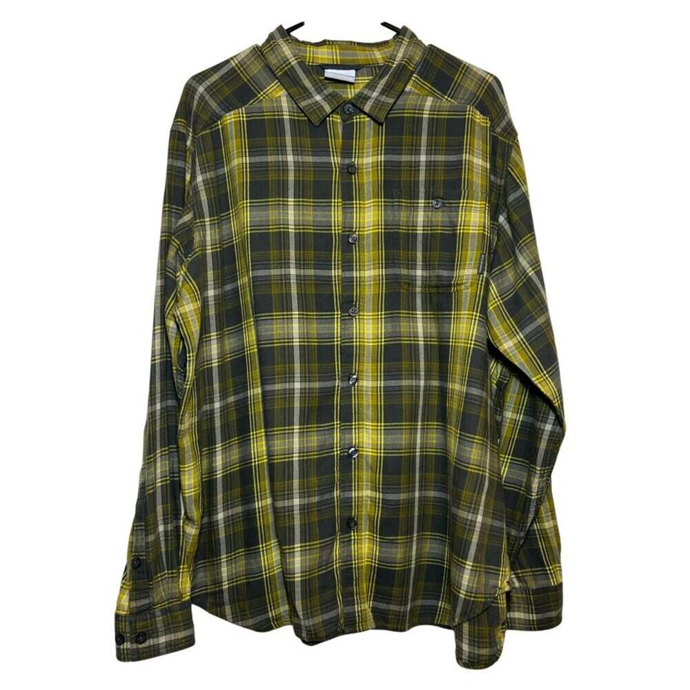 Columbia Sportswear Yellow & Gray Plaid Button-Down Shirt, Men's XL